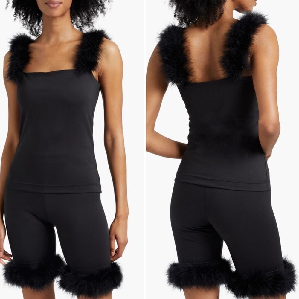 Sleeper Weekend Chic Feather Top And Shorts Set Black
